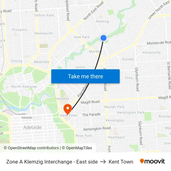Zone A Klemzig Interchange - East side to Kent Town map