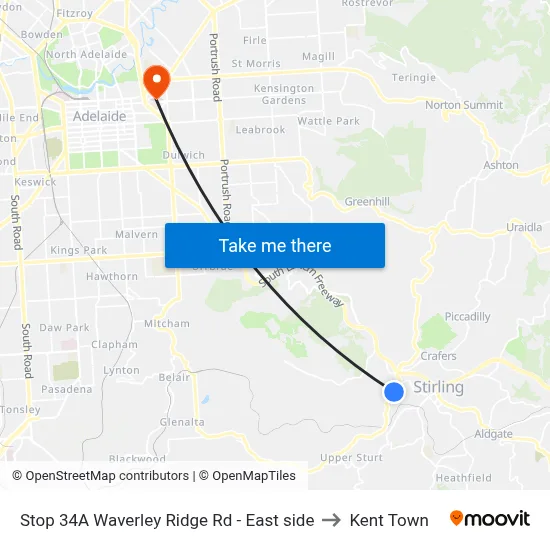 Stop 34A Waverley Ridge Rd - East side to Kent Town map