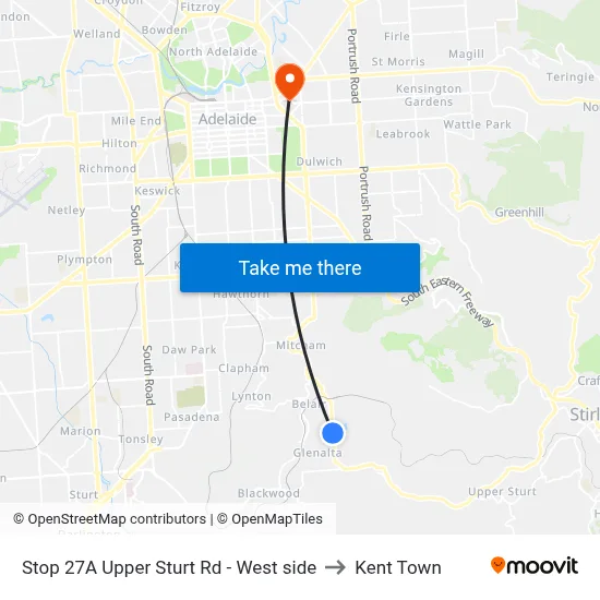 Stop 27A Upper Sturt Rd - West side to Kent Town map