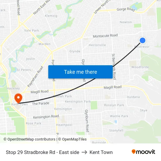 Stop 29 Stradbroke Rd - East side to Kent Town map