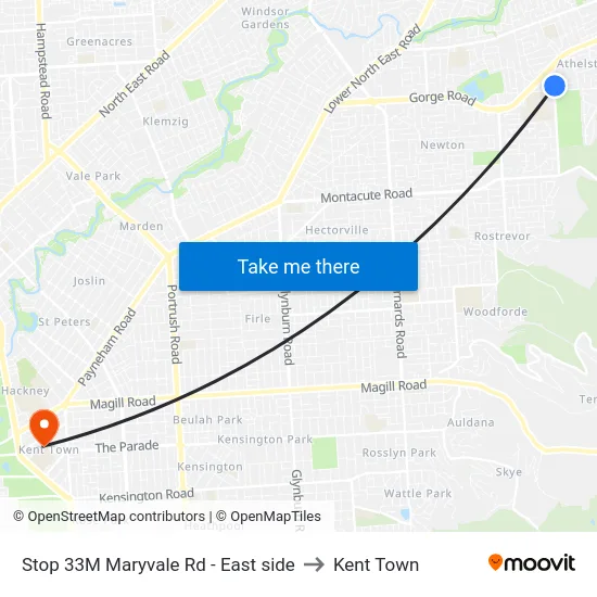 Stop 33M Maryvale Rd - East side to Kent Town map