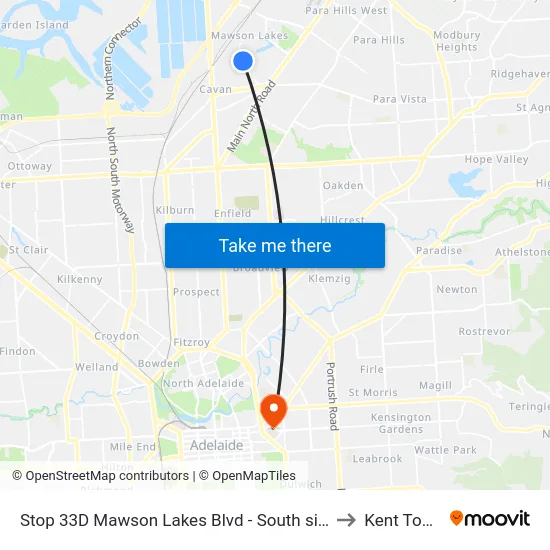 Stop 33D Mawson Lakes Blvd - South side to Kent Town map
