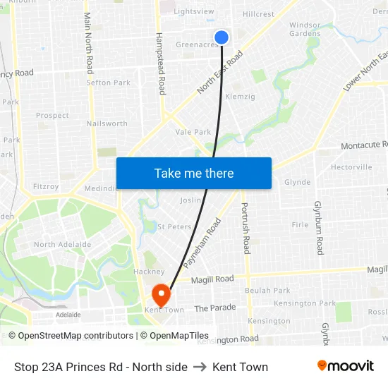 Stop 23A Princes Rd - North side to Kent Town map