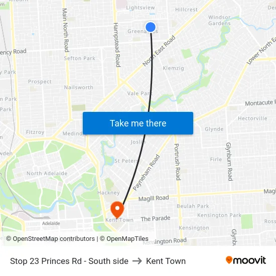Stop 23 Princes Rd - South side to Kent Town map