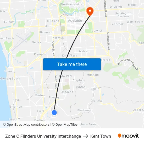 Zone C Flinders University Interchange to Kent Town map
