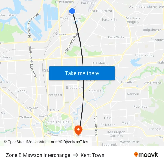 Zone B Mawson Interchange to Kent Town map