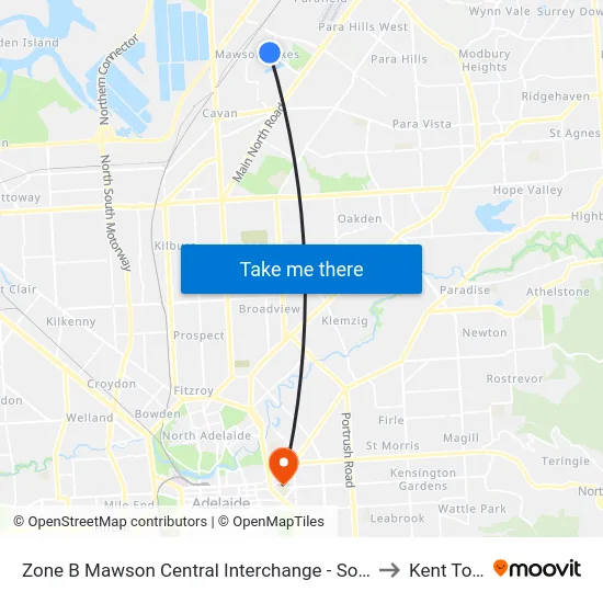 Zone B Mawson Central Interchange - South side to Kent Town map