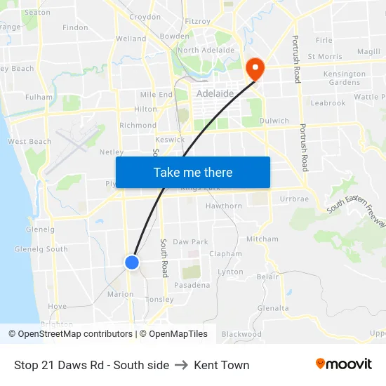 Stop 21 Daws Rd - South side to Kent Town map