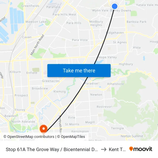 Stop 61A The Grove Way / Bicentennial Dr - North side to Kent Town map