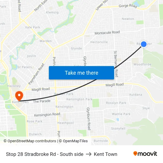 Stop 28 Stradbroke Rd - South side to Kent Town map