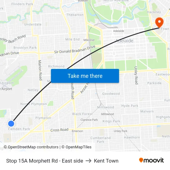 Stop 15A Morphett Rd - East side to Kent Town map