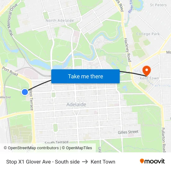 Stop X1 Glover Ave - South side to Kent Town map