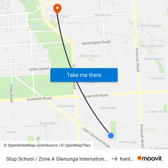 Stop School / Zone A Glenunga International High School Conyngham St to Kent Town map