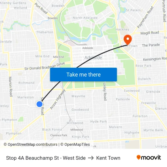 Stop 4A Beauchamp St - West Side to Kent Town map