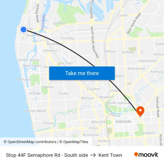 Stop 44F Semaphore Rd - South side to Kent Town map