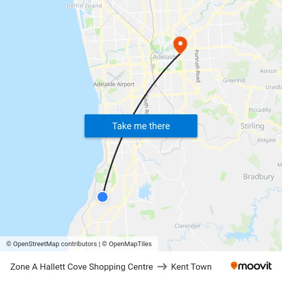 Zone A Hallett Cove Shopping Centre to Kent Town map