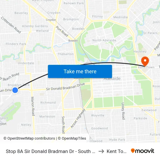 Stop 8A Sir Donald Bradman Dr - South side to Kent Town map