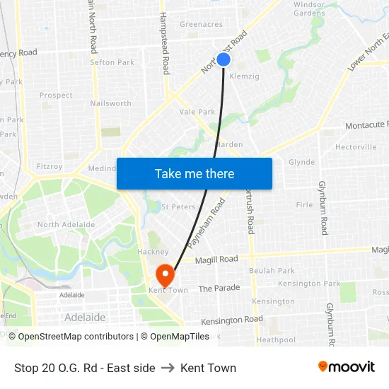Stop 20 O.G. Rd - East side to Kent Town map