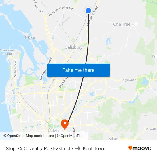 Stop 75 Coventry Rd - East side to Kent Town map