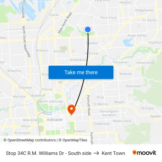 Stop 34C R.M. Williams Dr - South side to Kent Town map