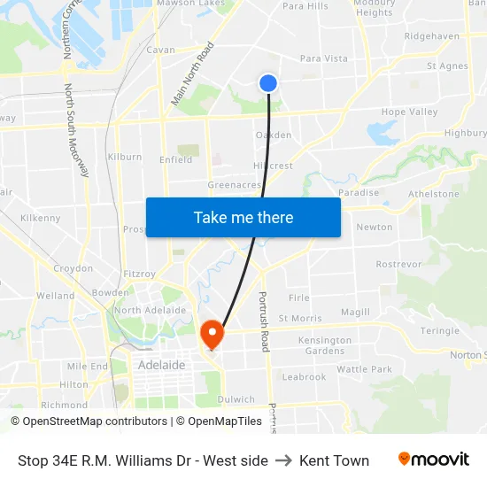 Stop 34E R.M. Williams Dr - West side to Kent Town map