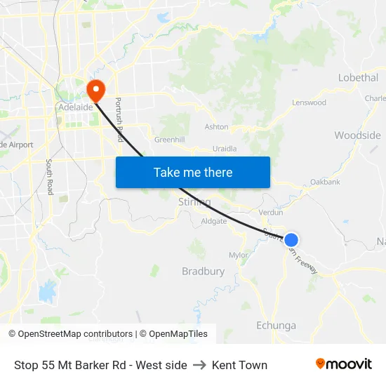 Stop 55 Mt Barker Rd - West side to Kent Town map