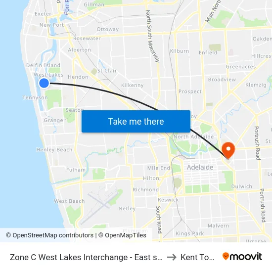 Zone C West Lakes Interchange - East side to Kent Town map