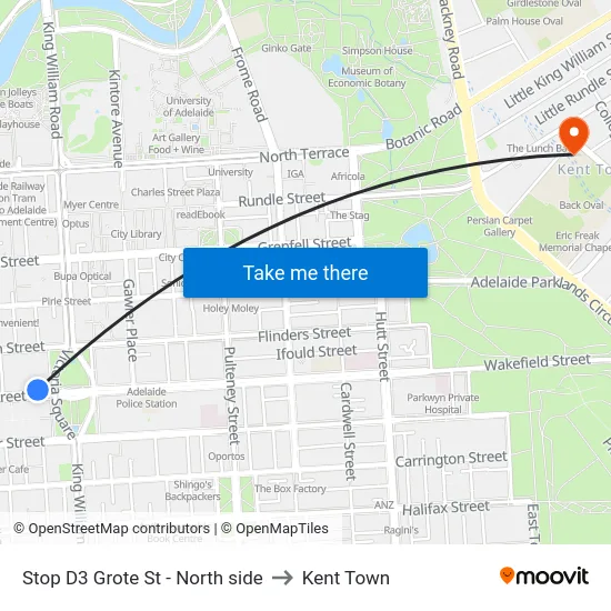 Stop D3 Grote St - North side to Kent Town map