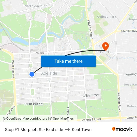 Stop F1 Morphett St - East side to Kent Town map