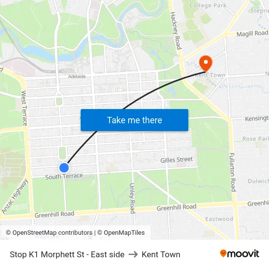 Stop K1 Morphett St - East side to Kent Town map