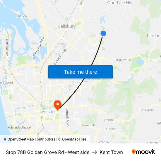 Stop 78B Golden Grove Rd - West side to Kent Town map