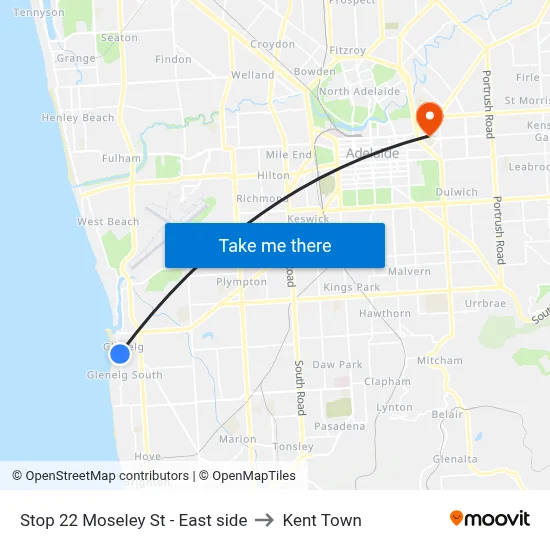 Stop 22 Moseley St - East side to Kent Town map