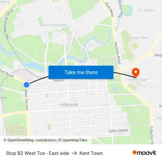 Stop B2 West Tce - East side to Kent Town map