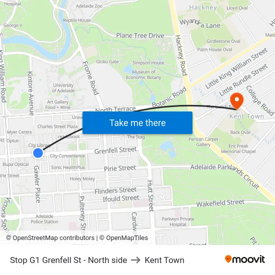 Stop G1 Grenfell St - North side to Kent Town map