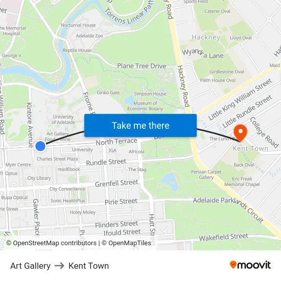 Art Gallery to Kent Town map