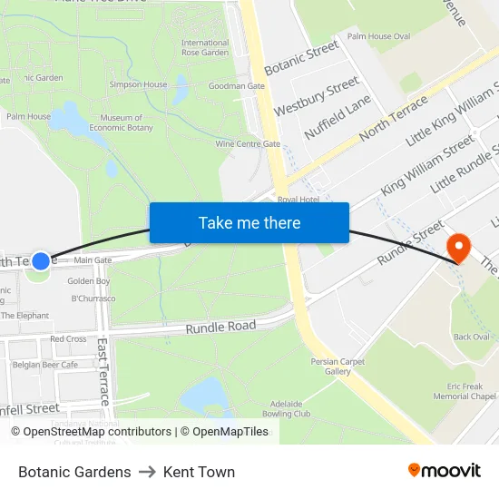 Botanic Gardens to Kent Town map