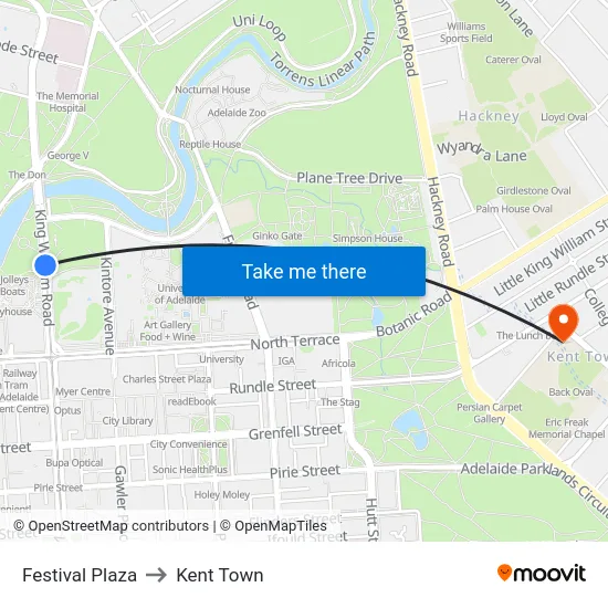 Festival Plaza to Kent Town map
