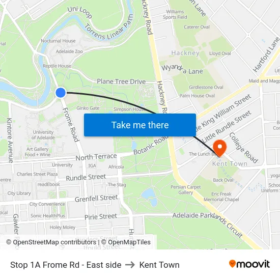 Stop 1A Frome Rd - East side to Kent Town map