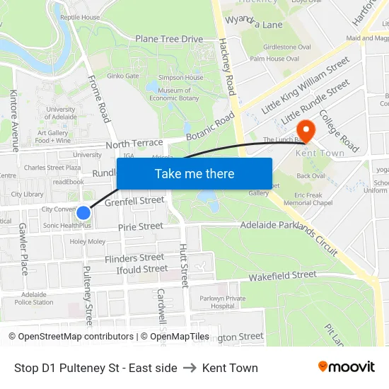 Stop D1 Pulteney St - East side to Kent Town map