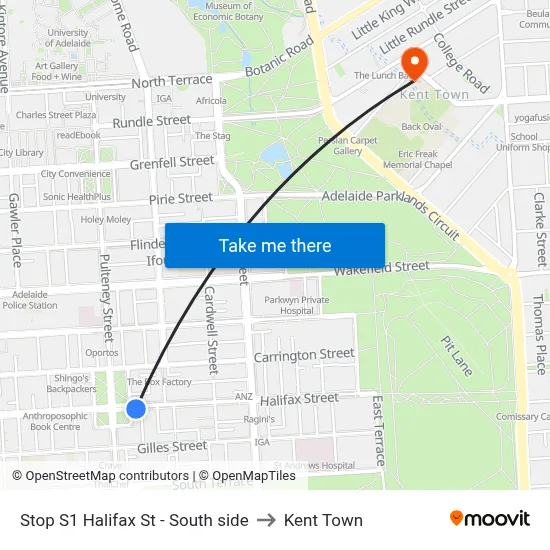 Stop S1 Halifax St - South side to Kent Town map