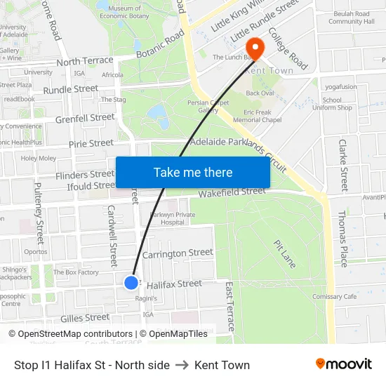 Stop I1 Halifax St - North side to Kent Town map
