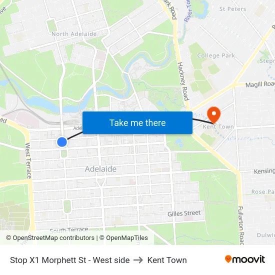 Stop X1 Morphett St - West side to Kent Town map