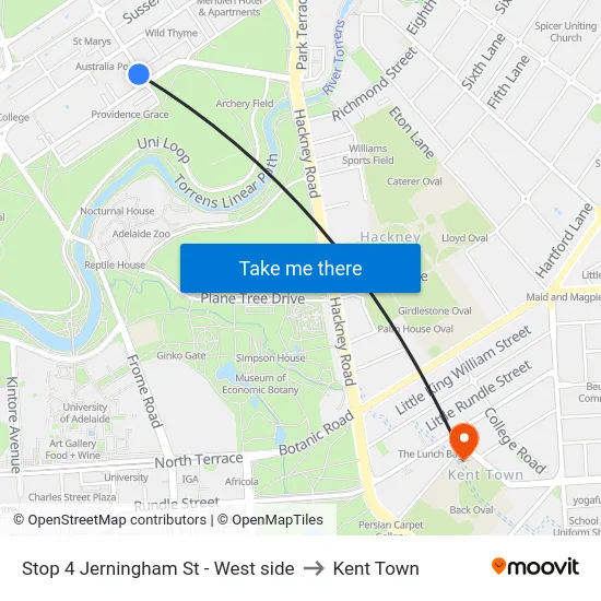 Stop 4 Jerningham St - West side to Kent Town map