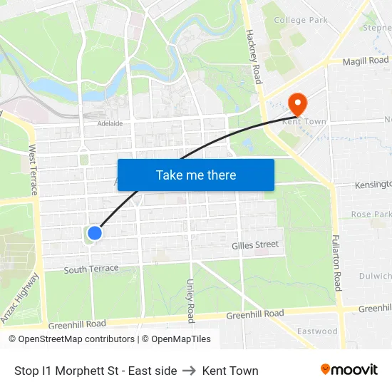 Stop I1 Morphett St - East side to Kent Town map