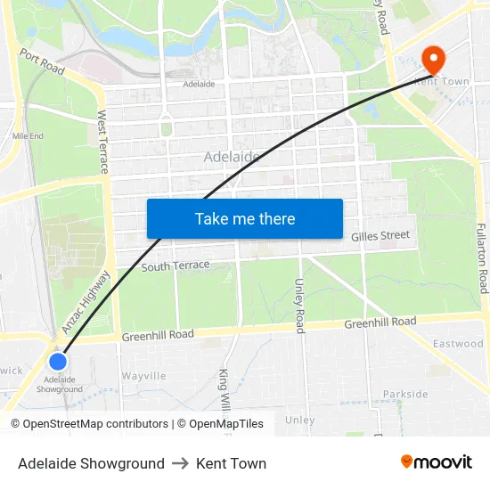 Adelaide Showground to Kent Town map