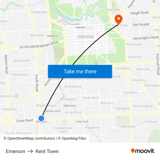 Emerson to Kent Town map