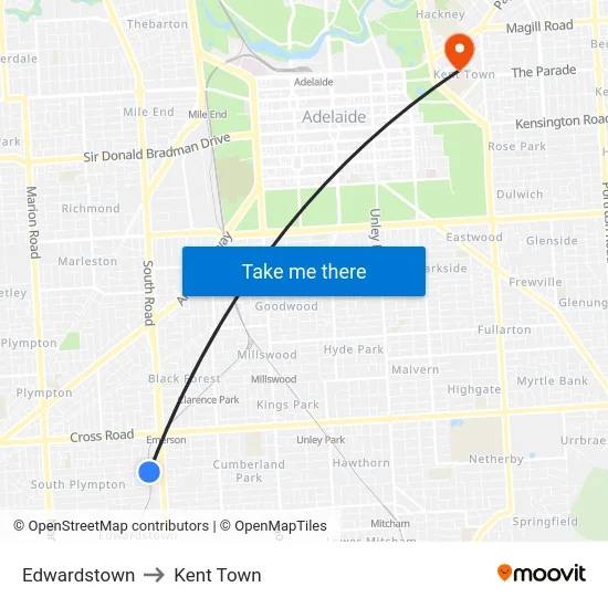 Edwardstown to Kent Town map