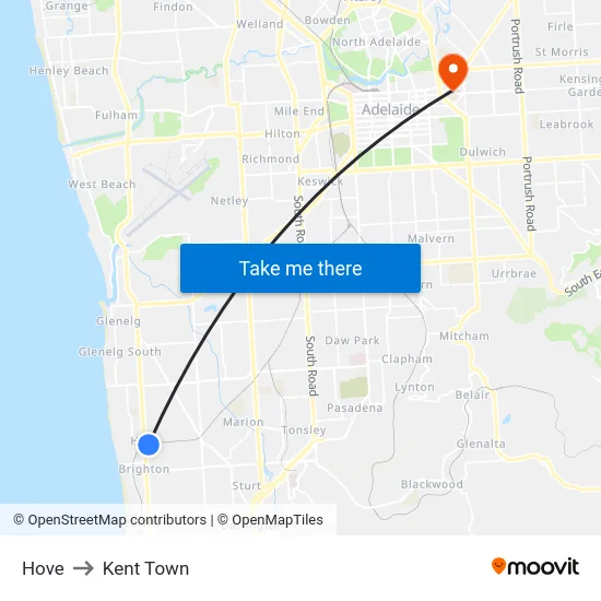 Hove to Kent Town map