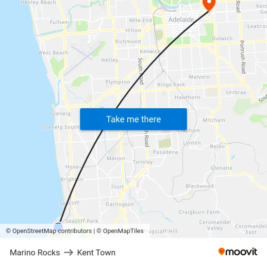 Marino Rocks to Kent Town map