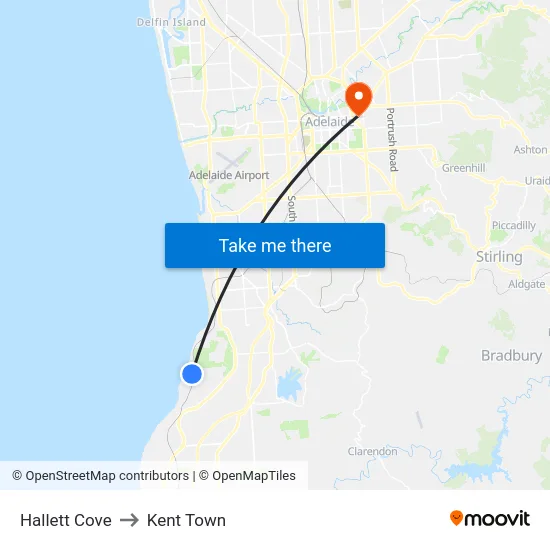 Hallett Cove to Kent Town map